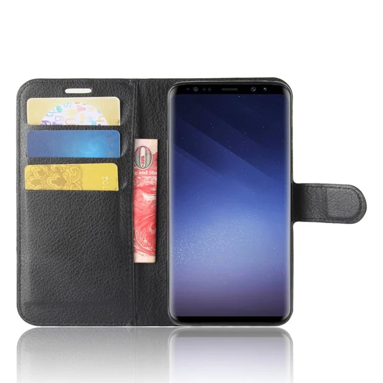 For Samsung Galaxy S9 G960 Litchi Skin PU Leather Wallet Stand Mobile Phone Cover - Black-Cellmalls