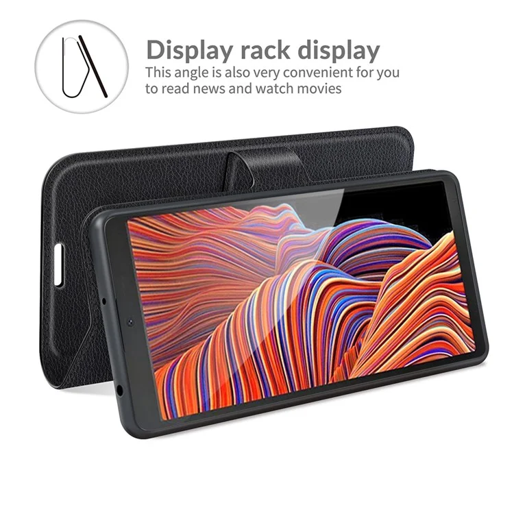 Litchi Skin Leather Wallet Stand Case for Samsung Galaxy Xcover 5 / Xcover 5S - Black-Cellmalls