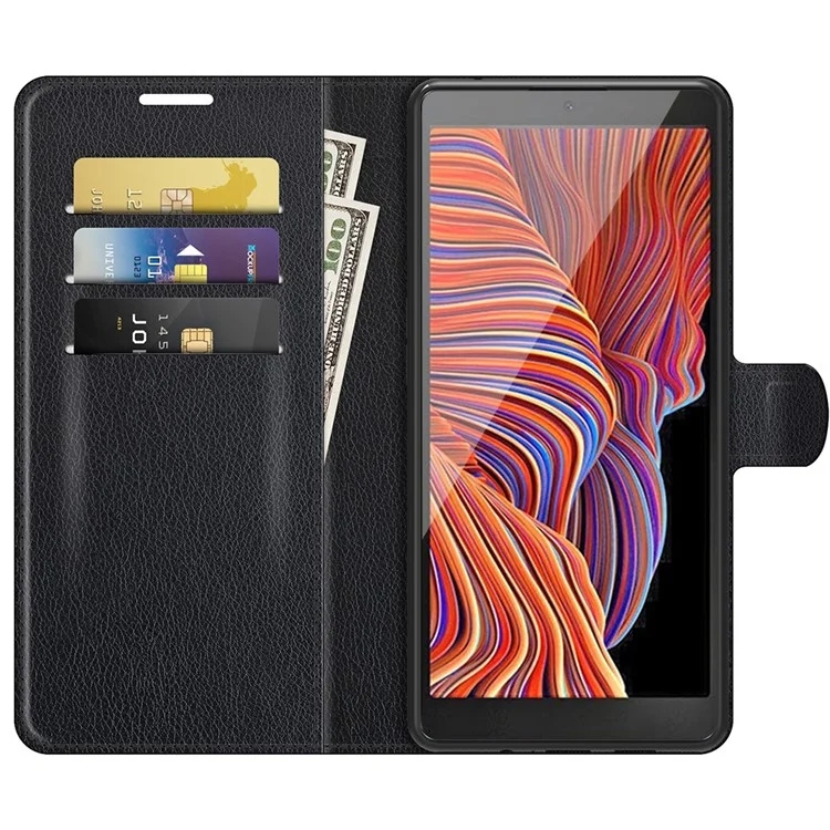 Litchi Skin Leather Wallet Stand Case for Samsung Galaxy Xcover 5 / Xcover 5S - Black-Cellmalls