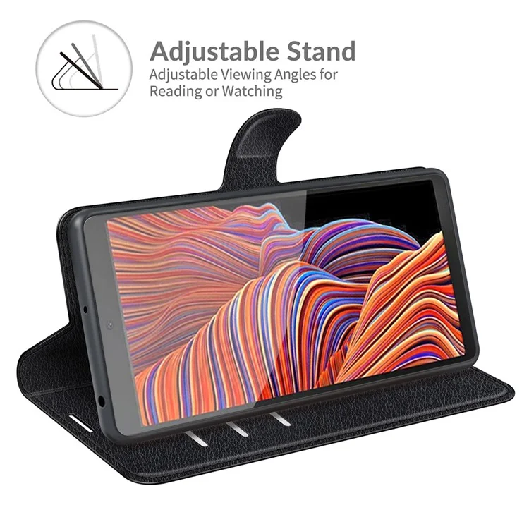 Litchi Skin Leather Wallet Stand Case for Samsung Galaxy Xcover 5 / Xcover 5S - Black-Cellmalls