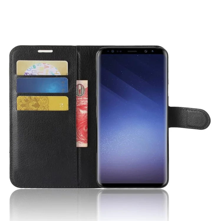 Litchi Skin Magnetic Leather Stand Cover for Samsung Galaxy S9+ G965 Wallet Design Phone Case - Black-Cellmalls