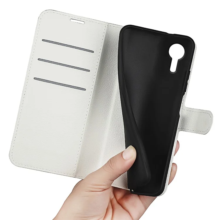 For Samsung Galaxy Xcover7 Litchi Texture PU Leather Wallet Case Card Slot Stand Phone Cover - White-Cellmalls