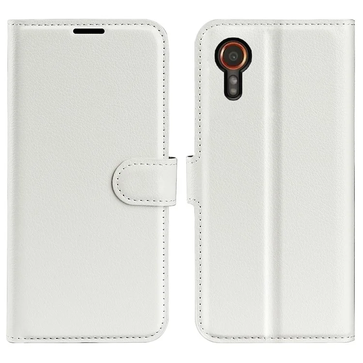 For Samsung Galaxy Xcover7 Litchi Texture PU Leather Wallet Case Card Slot Stand Phone Cover - White-Cellmalls