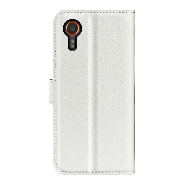 For Samsung Galaxy Xcover7 Litchi Texture PU Leather Wallet Case Card Slot Stand Phone Cover - White-Cellmalls