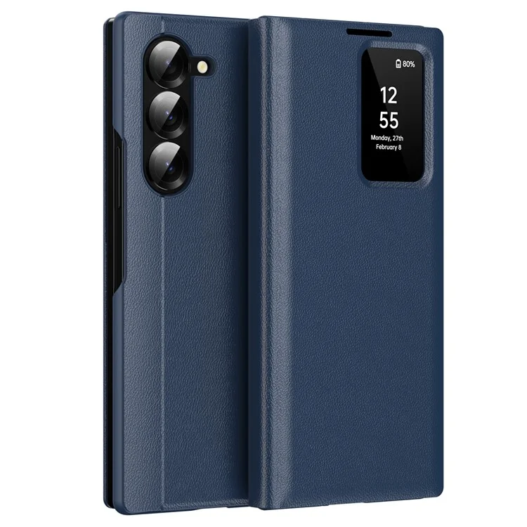 For Samsung Galaxy Z Fold6 5G Case with Card Holder Smart View Window Leather Phone Cover - Sapphire-Cellmalls
