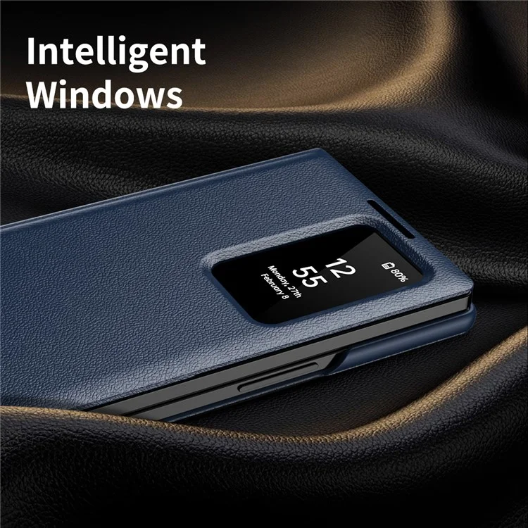 For Samsung Galaxy Z Fold6 5G Case with Card Holder Smart View Window Leather Phone Cover - Sapphire-Cellmalls