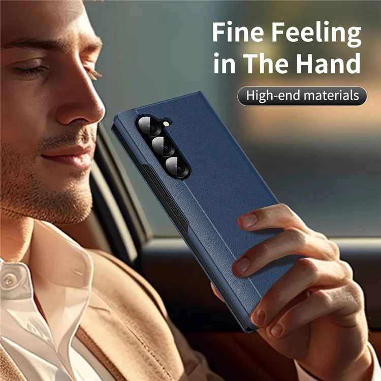For Samsung Galaxy Z Fold6 5G Case with Card Holder Smart View Window Leather Phone Cover - Sapphire-Cellmalls