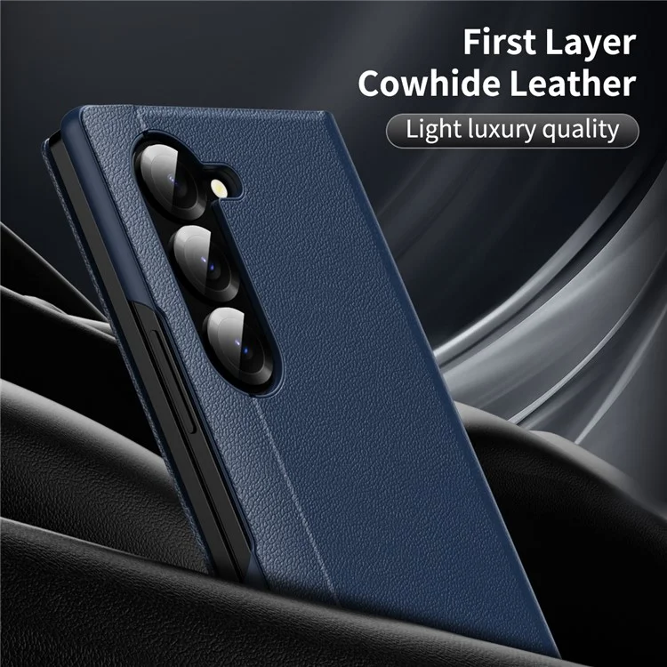 For Samsung Galaxy Z Fold6 5G Case with Card Holder Smart View Window Leather Phone Cover - Sapphire-Cellmalls