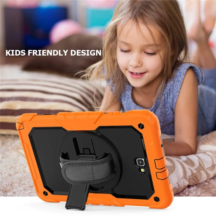 Handy Strap PC Silicone Kickstand Case with Shoulder Strap + Screen Protector for Samsung Galaxy Tab A 10.1 (2016) T580 - Orange/Black-Cellmalls