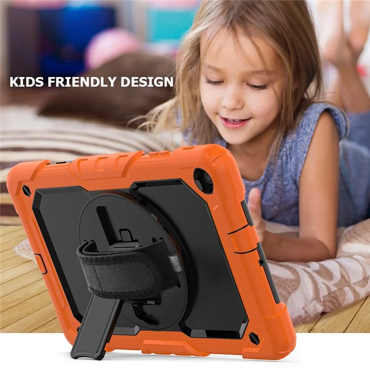 PC Silicone Kickstand Case with Strap Screen Protector for Samsung Galaxy Tab A 10.1 (2019) SM-T510/T515 - Orange/Black-Cellmalls