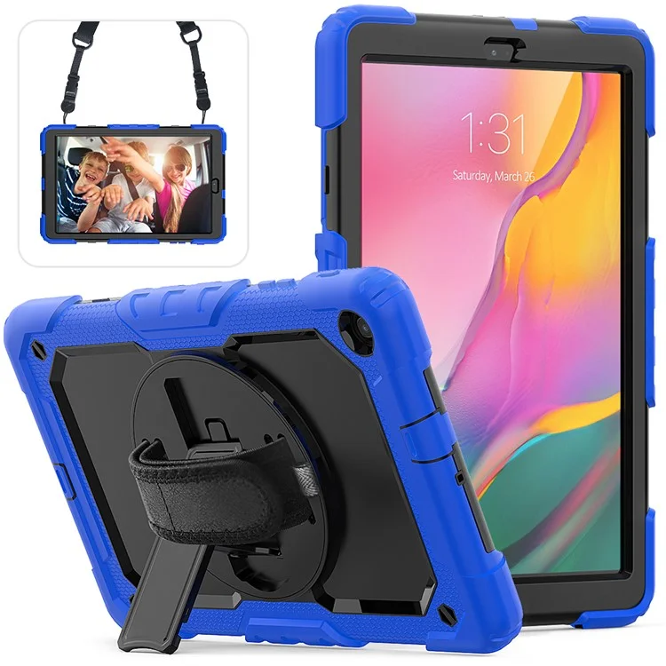 PC Silicone Kickstand Case with Strap Screen Protector for Samsung Galaxy Tab A 10.1 (2019) SM-T510/T515 - Orange/Black-Cellmalls