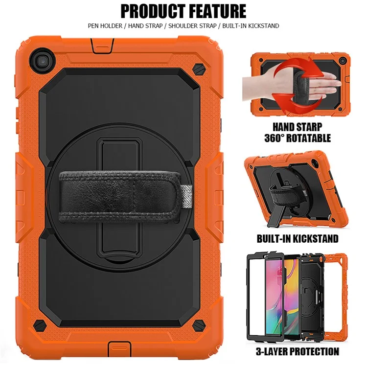 PC Silicone Kickstand Case with Strap Screen Protector for Samsung Galaxy Tab A 10.1 (2019) SM-T510/T515 - Orange/Black-Cellmalls