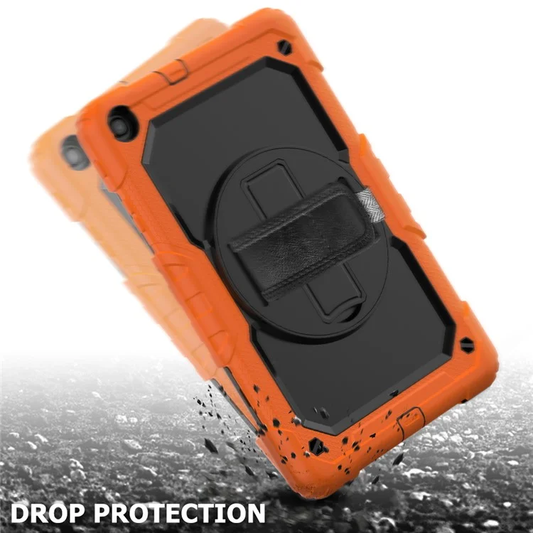 PC Silicone Kickstand Case with Strap Screen Protector for Samsung Galaxy Tab A 10.1 (2019) SM-T510/T515 - Orange/Black-Cellmalls