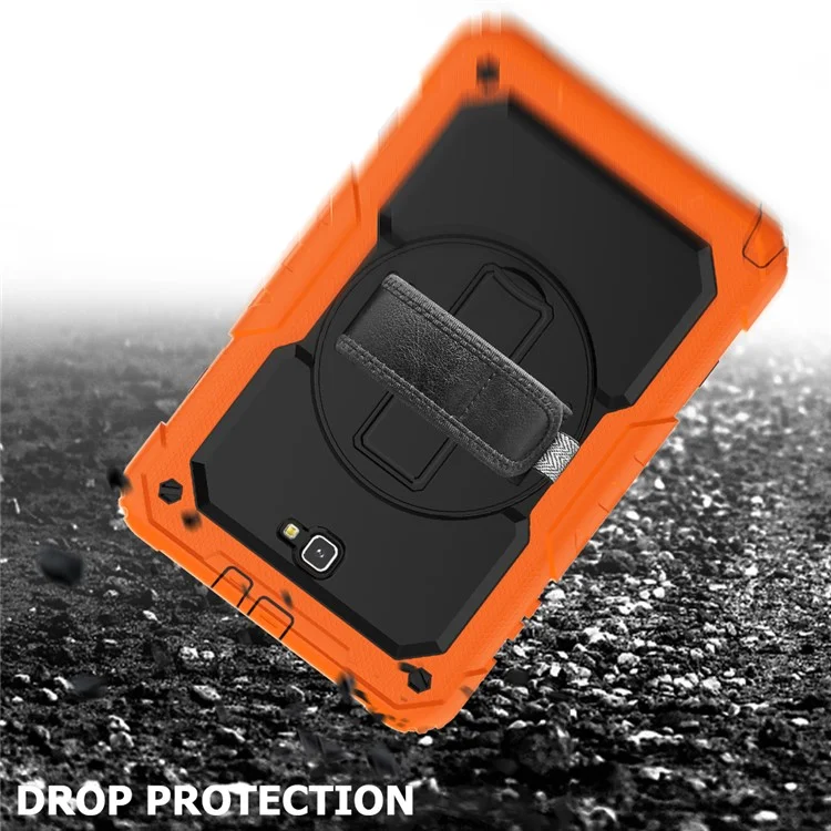 Handy Strap PC Silicone Kickstand Case with Shoulder Strap + Screen Protector for Samsung Galaxy Tab A 10.1 (2016) T580 - Orange/Black-Cellmalls