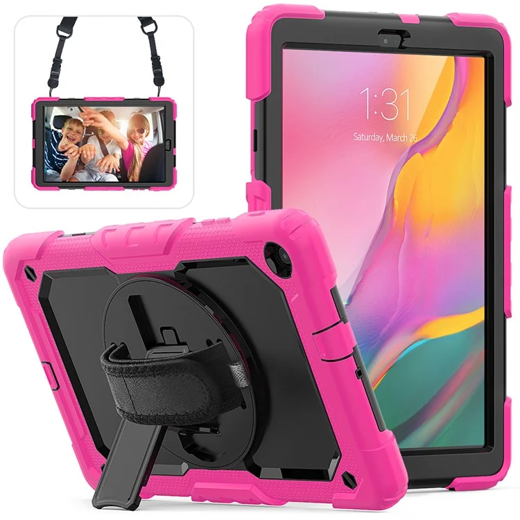 PC Silicone Kickstand Case with Strap Screen Protector for Samsung Galaxy Tab A 10.1 (2019) SM-T510/T515 - Orange/Black-Cellmalls
