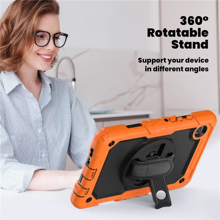 For Samsung Galaxy Tab A9 SM-X110 SM-X115 Kickstand Cover PC + Silicone Tablet Case with Shoulder Strap - Black+Orange-Cellmalls