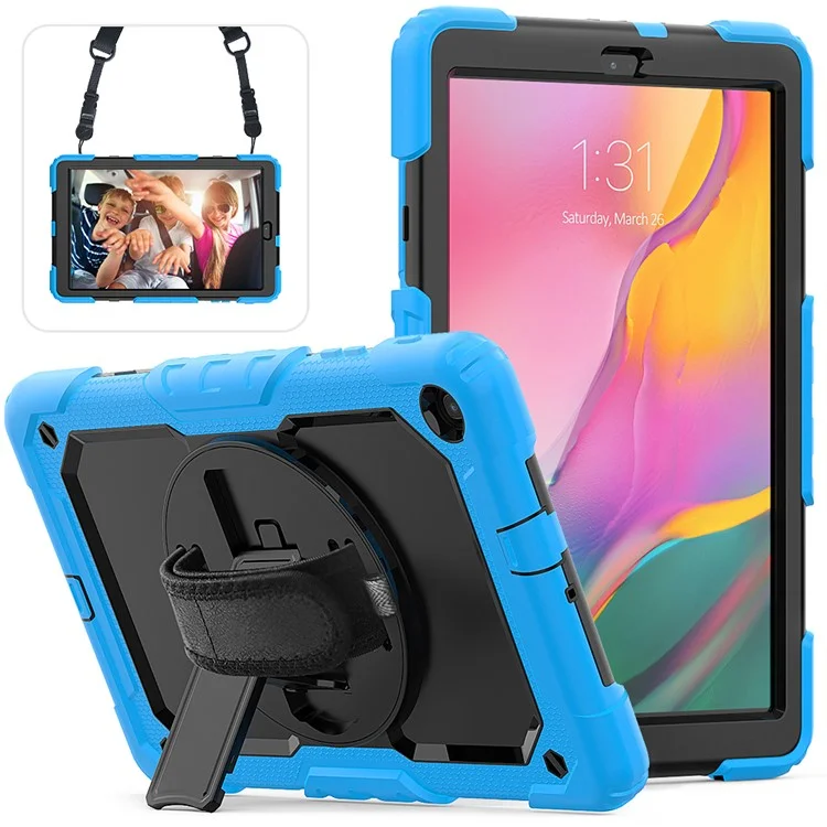 PC Silicone Kickstand Case with Strap Screen Protector for Samsung Galaxy Tab A 10.1 (2019) SM-T510/T515 - Orange/Black-Cellmalls