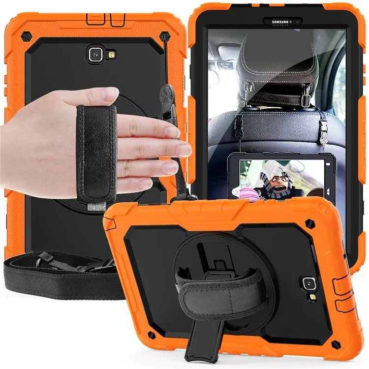 Handy Strap PC Silicone Kickstand Case with Shoulder Strap + Screen Protector for Samsung Galaxy Tab A 10.1 (2016) T580 - Orange/Black-Cellmalls