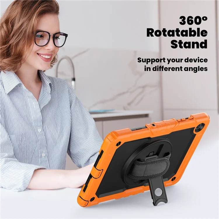 For Samsung Galaxy Tab A9+ SM-X210 SM-X216 SM-X215 Protective Cover PC+Silicone Kickstand Tablet Case - Black+Orange-Cellmalls