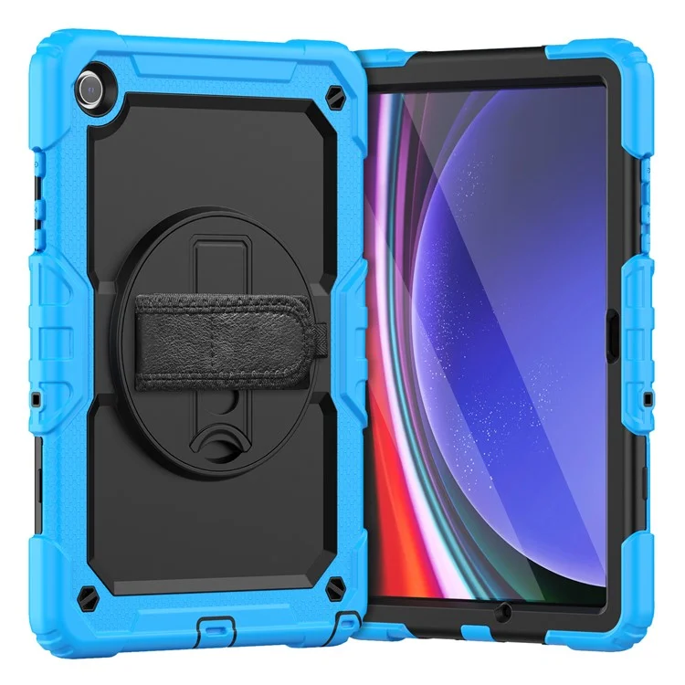 For Samsung Galaxy Tab A9+ SM-X210 SM-X216 SM-X215 Protective Cover PC+Silicone Kickstand Tablet Case - Black+Orange-Cellmalls