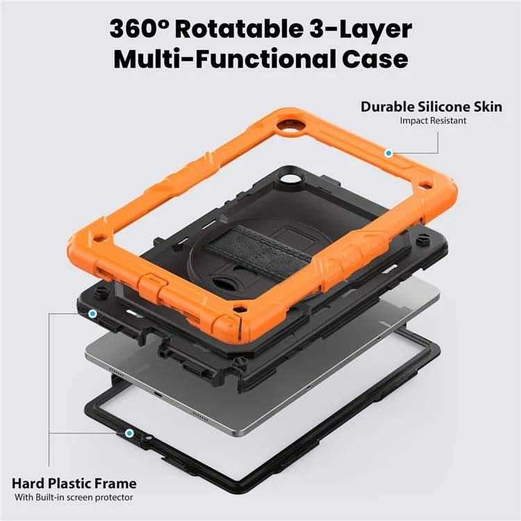 For Samsung Galaxy Tab A9+ SM-X210 SM-X216 SM-X215 Protective Cover PC+Silicone Kickstand Tablet Case - Black+Orange-Cellmalls