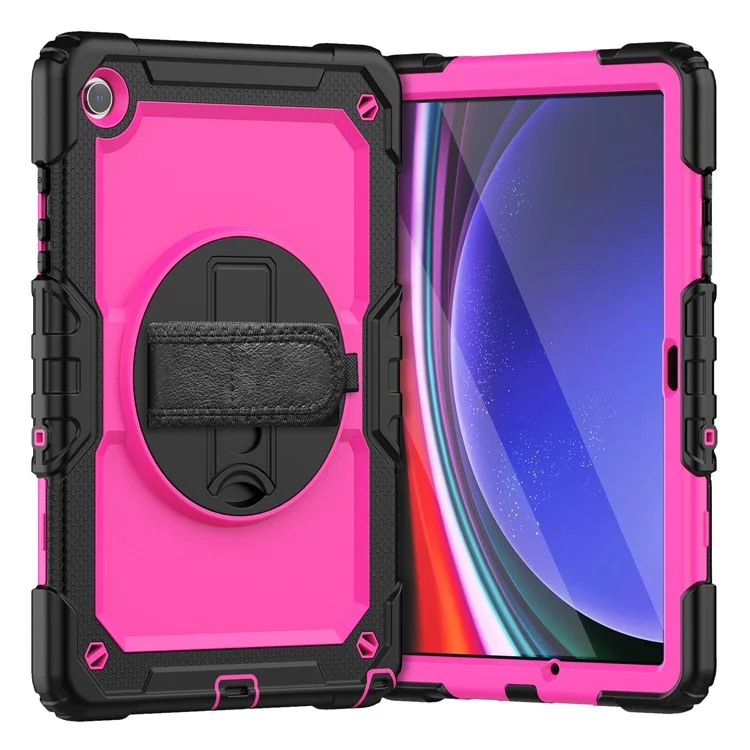 For Samsung Galaxy Tab A9+ SM-X210 SM-X216 SM-X215 Protective Cover PC+Silicone Kickstand Tablet Case - Black+Orange-Cellmalls
