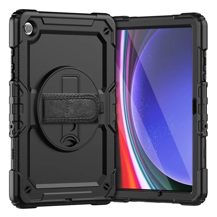 For Samsung Galaxy Tab A9+ SM-X210 SM-X216 SM-X215 Protective Cover PC+Silicone Kickstand Tablet Case - Black+Orange-Cellmalls
