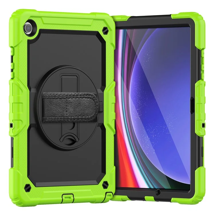 For Samsung Galaxy Tab A9+ SM-X210 SM-X216 SM-X215 Protective Cover PC+Silicone Kickstand Tablet Case - Black+Orange-Cellmalls