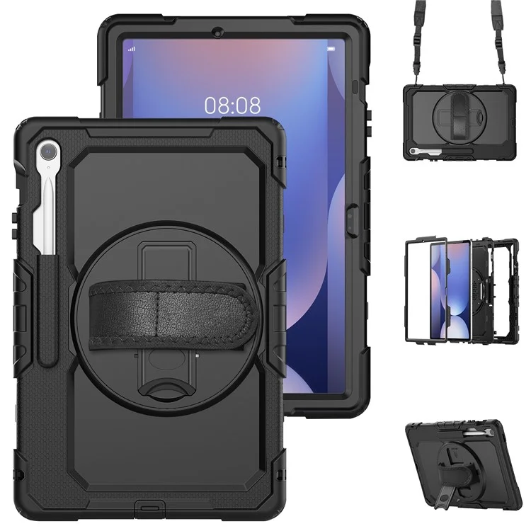 For Samsung Galaxy Tab S10 FE+ SM-X620  /  X626B Case PC + Silicone Tablet Cover with PET Anti-Scratch Film and Shoulder Strap - Black-Cellmalls
