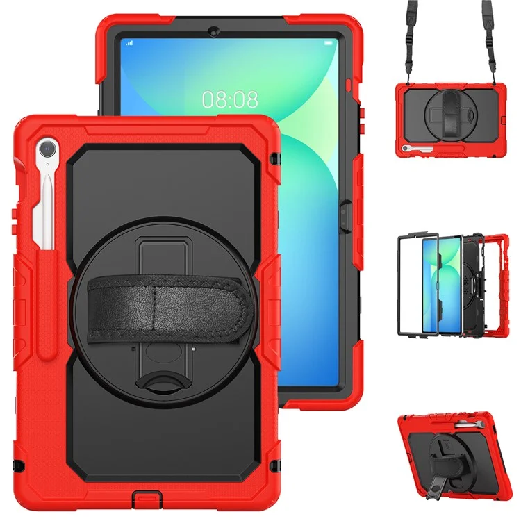 For Samsung Galaxy Tab S10 FE+ SM-X620  /  X626B Case PC + Silicone Tablet Cover with PET Anti-Scratch Film and Shoulder Strap - Black-Cellmalls