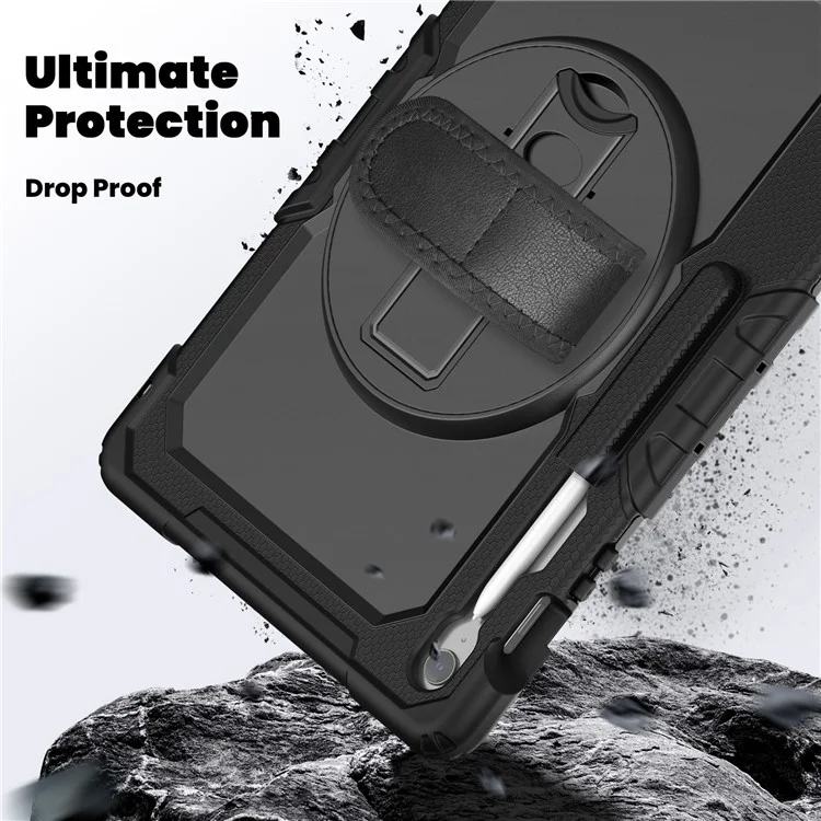 For Samsung Galaxy Tab S10 FE+ SM-X620  /  X626B Case PC + Silicone Tablet Cover with PET Anti-Scratch Film and Shoulder Strap - Black-Cellmalls