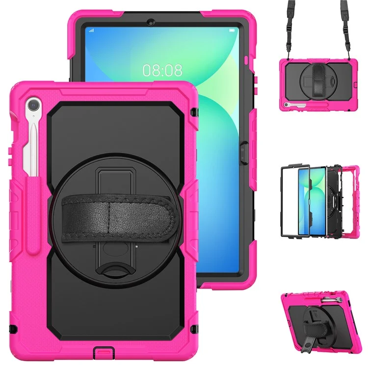 For Samsung Galaxy Tab S10 FE+ SM-X620  /  X626B Case PC + Silicone Tablet Cover with PET Anti-Scratch Film and Shoulder Strap - Black-Cellmalls
