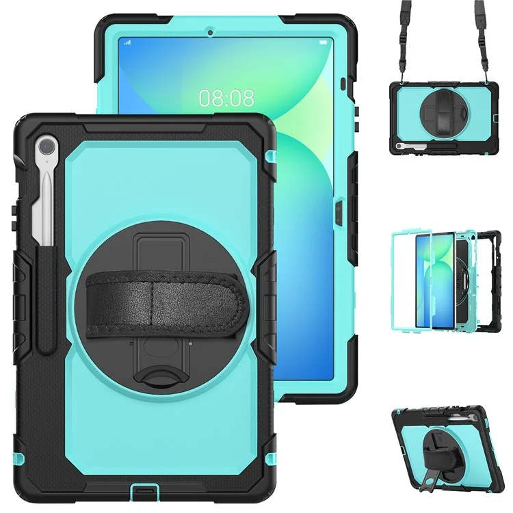 For Samsung Galaxy Tab S10 FE+ SM-X620  /  X626B Case PC + Silicone Tablet Cover with PET Anti-Scratch Film and Shoulder Strap - Black-Cellmalls