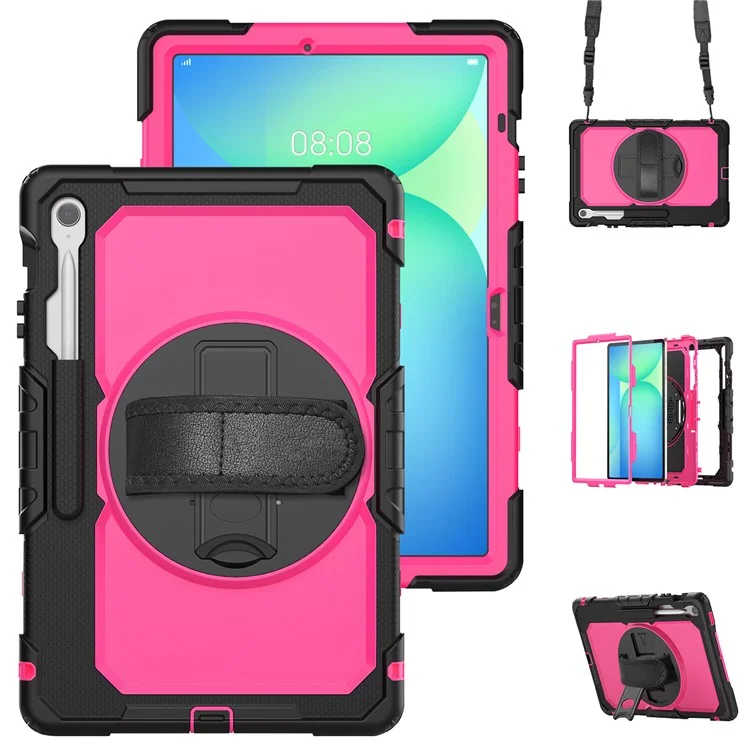 For Samsung Galaxy Tab S10 FE+ SM-X620  /  X626B Case PC + Silicone Tablet Cover with PET Anti-Scratch Film and Shoulder Strap - Black-Cellmalls