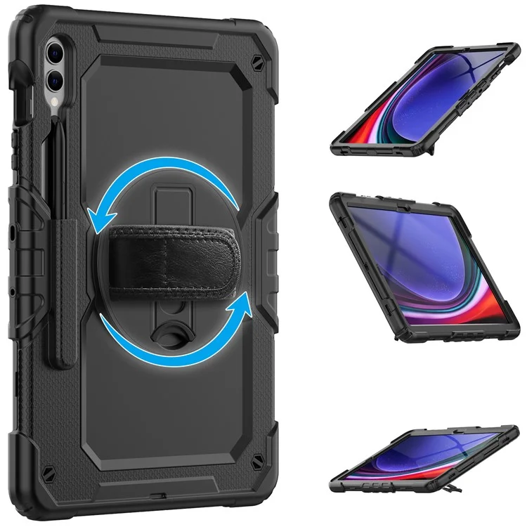 For Samsung Galaxy Tab S9 FE+ SM-X610 SM-X616B PC+Silicone Tablet Cover with Kickstand - Black+Black-Cellmalls