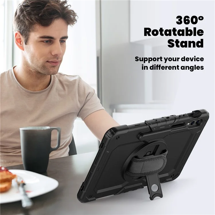 For Samsung Galaxy Tab S9 FE+ SM-X610 SM-X616B PC+Silicone Tablet Cover with Kickstand - Black+Black-Cellmalls