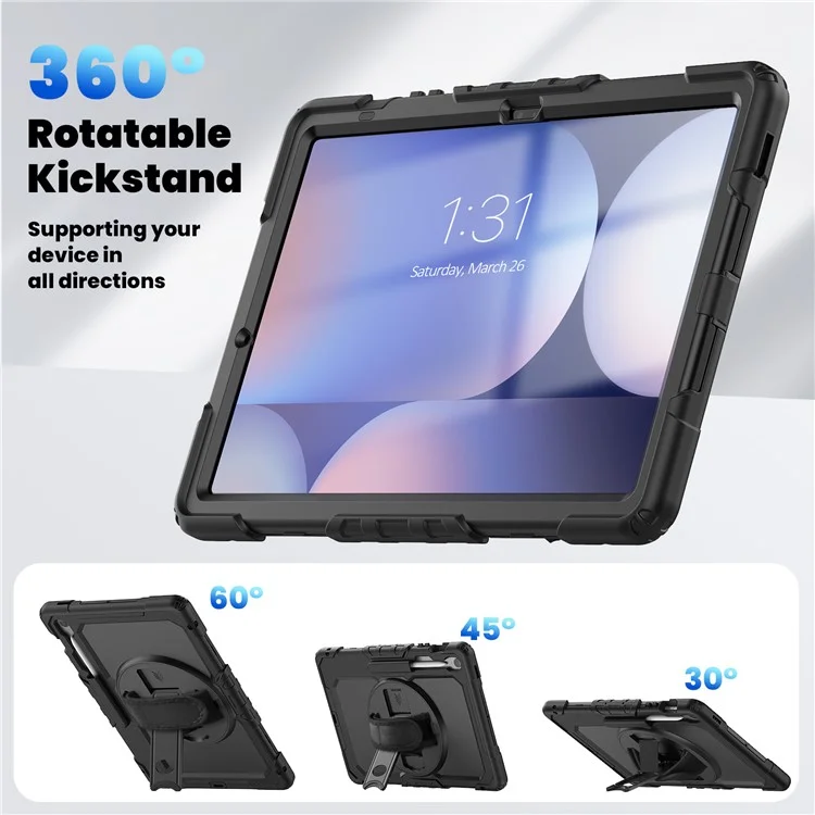 For Samsung Galaxy Tab S10 FE+ SM-X620  /  X626B Case PC + Silicone Tablet Cover with PET Anti-Scratch Film and Shoulder Strap - Black-Cellmalls