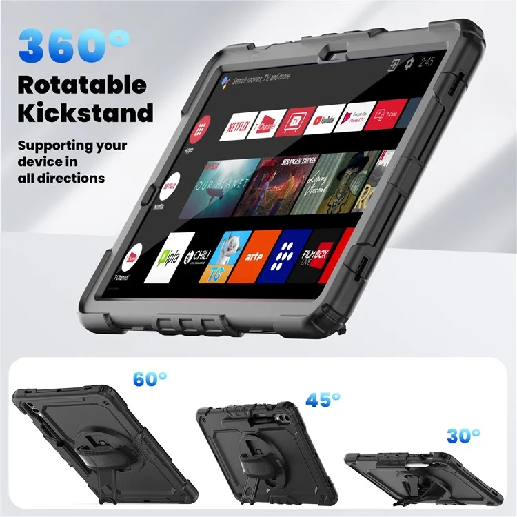 For Samsung Galaxy Tab S9 FE+ SM-X610 SM-X616B PC+Silicone Tablet Cover with Kickstand - Black+Black-Cellmalls