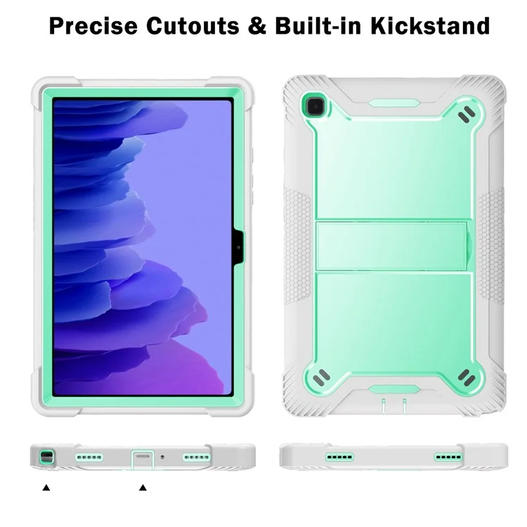 For Samsung Galaxy Tab A7 10.4 (2020) / (2022) Tablet Case Silicone + PC Protective Armor Kickstand Cover - Grey+Mint Green-Cellmalls