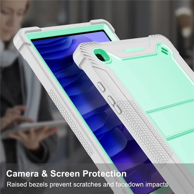 For Samsung Galaxy Tab A7 10.4 (2020) / (2022) Tablet Case Silicone + PC Protective Armor Kickstand Cover - Grey+Mint Green-Cellmalls