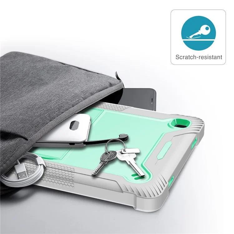 For Samsung Galaxy Tab A7 10.4 (2020) / (2022) Tablet Case Silicone + PC Protective Armor Kickstand Cover - Grey+Mint Green-Cellmalls