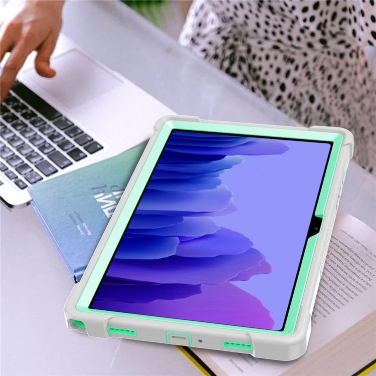 For Samsung Galaxy Tab A7 10.4 (2020) / (2022) Tablet Case Silicone + PC Protective Armor Kickstand Cover - Grey+Mint Green-Cellmalls