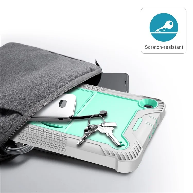 For Samsung Galaxy Tab A7 Lite 8.7-inch Tablet Case Silicone + PC Rugged Protective Kickstand Cover - Grey+Mint Green-Cellmalls