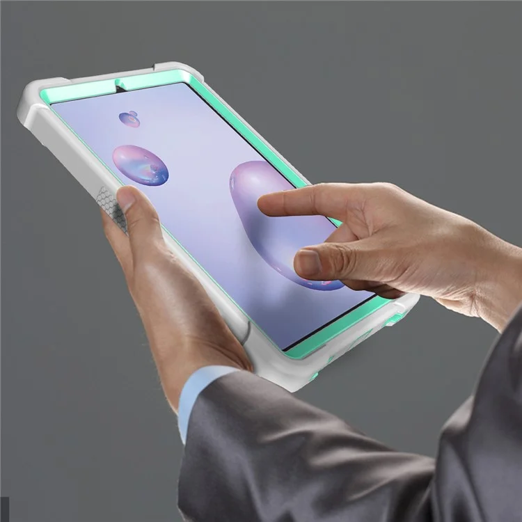 For Samsung Galaxy Tab A7 Lite 8.7-inch Tablet Case Silicone + PC Rugged Protective Kickstand Cover - Grey+Mint Green-Cellmalls