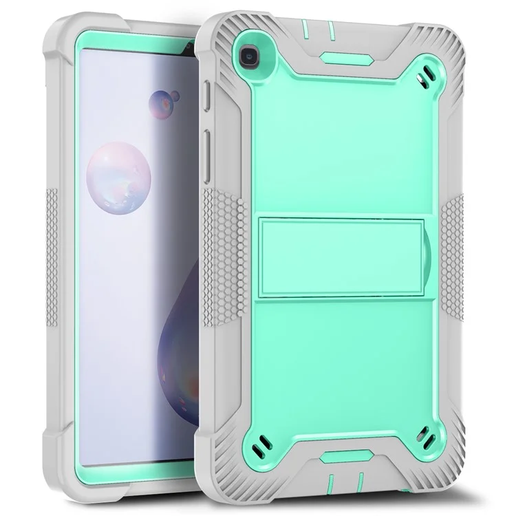 For Samsung Galaxy Tab A7 Lite 8.7-inch Tablet Case Silicone + PC Rugged Protective Kickstand Cover - Grey+Mint Green-Cellmalls