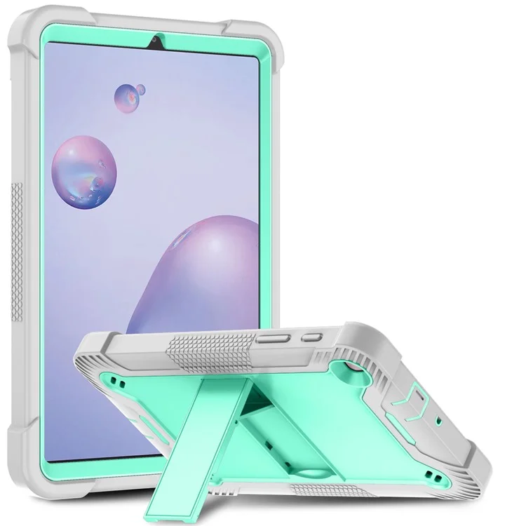 For Samsung Galaxy Tab A7 Lite 8.7-inch Tablet Case Silicone + PC Rugged Protective Kickstand Cover - Grey+Mint Green-Cellmalls