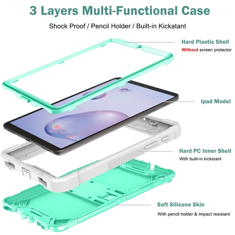 For Samsung Galaxy Tab A7 Lite 8.7-inch Tablet Case Silicone + PC Rugged Protective Kickstand Cover - Grey+Mint Green-Cellmalls