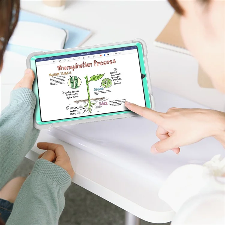 For Samsung Galaxy Tab A7 Lite 8.7-inch Tablet Case Silicone + PC Rugged Protective Kickstand Cover - Grey+Mint Green-Cellmalls