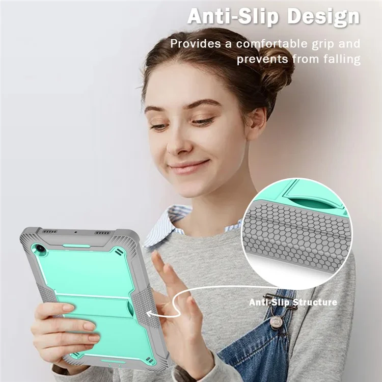 For Samsung Galaxy Tab A8 10.5 (2021) / (2022) Tablet Case Kickstand Silicone + PC Shockproof Armor Cover - Grey+Mint Green-Cellmalls