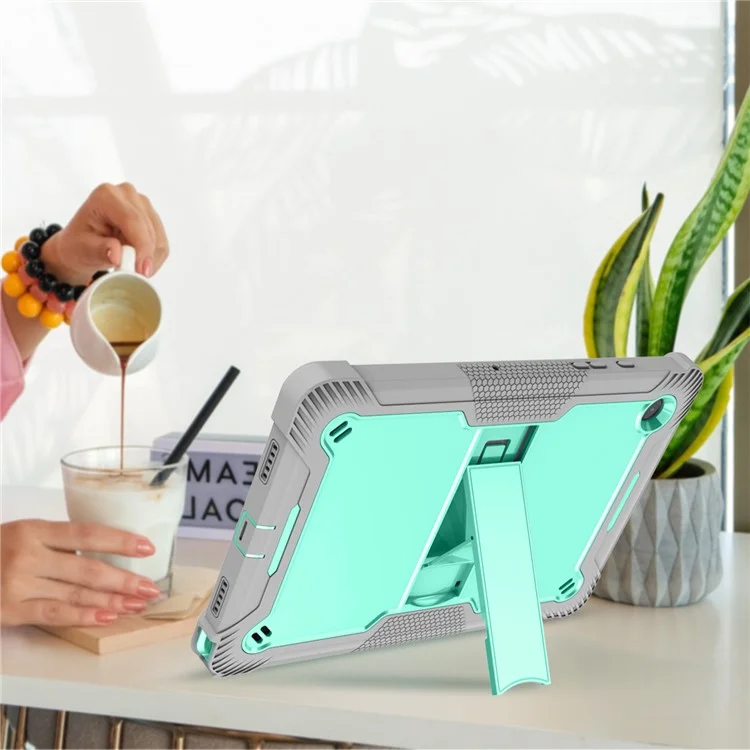 For Samsung Galaxy Tab A8 10.5 (2021) / (2022) Tablet Case Kickstand Silicone + PC Shockproof Armor Cover - Grey+Mint Green-Cellmalls